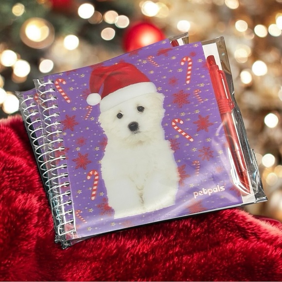 Holiday White Puppy Santa Presents Petpals Notebook & Pen SetChristmas - Picture 11 of 12